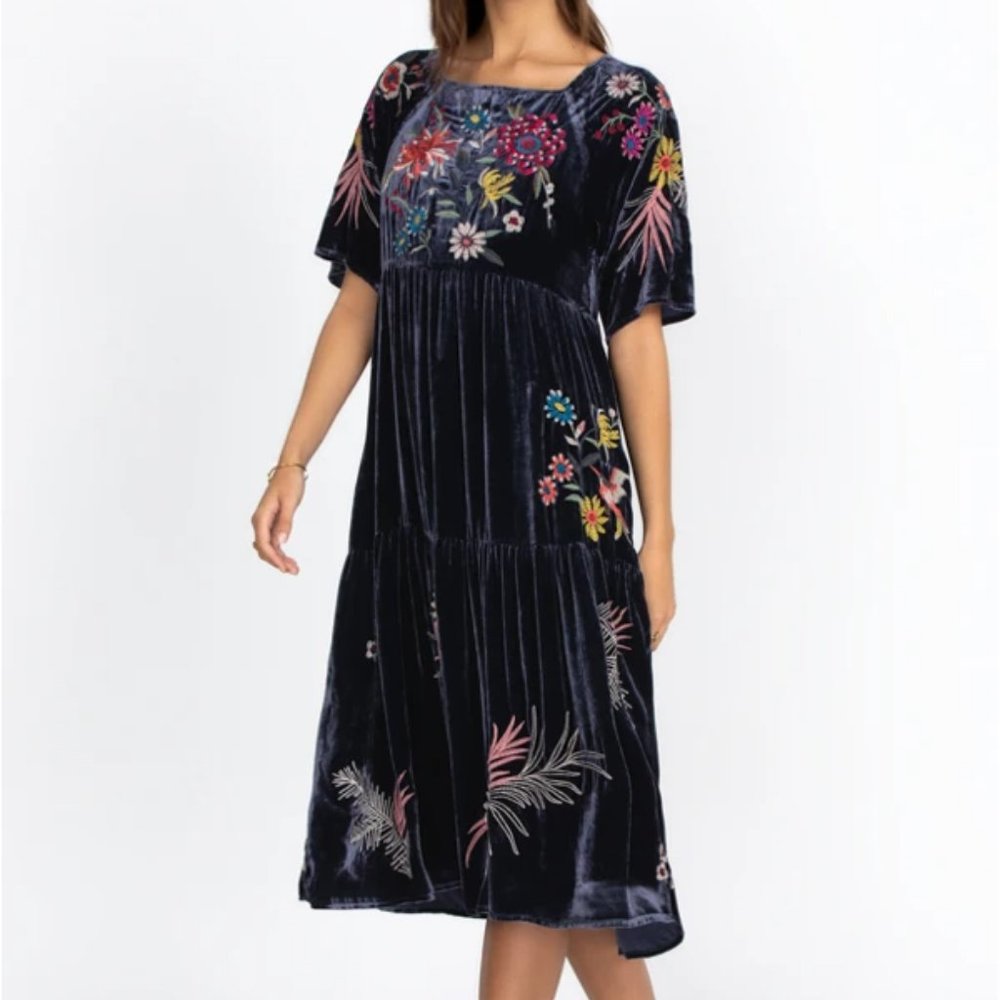 Johnny Was Tiarei Velvet Raglan Tier Dress Slightly worn